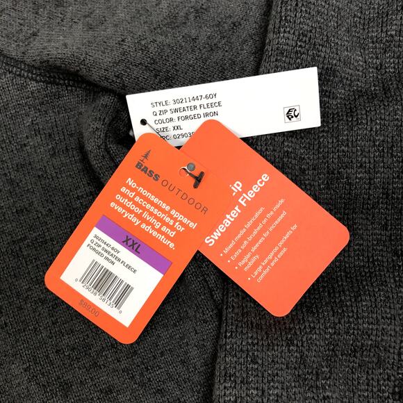 BASS OUTDOOR Q Zip Neck Sweater Fleece Men XXL Gray Outdoor Versatile Cozy NWT - Picture 10 of 10